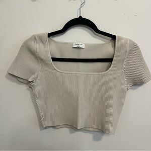 Babaton Beige Ribbed Crop Top